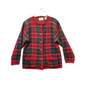 Chandler Hill Women's Plaid Button Up Cardigan Sweater Red Green Blue Gold Sz. S